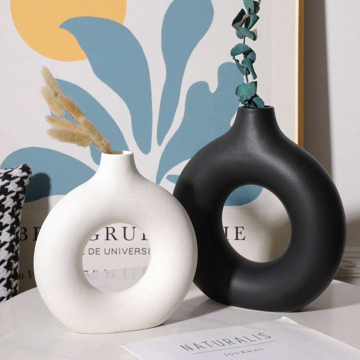 Circular Hollow Ceramic Donuts Flower Pot