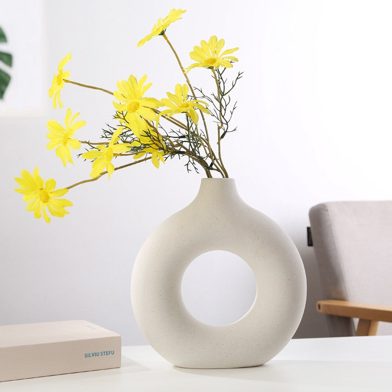 Circular Hollow Ceramic Donuts Flower Pot