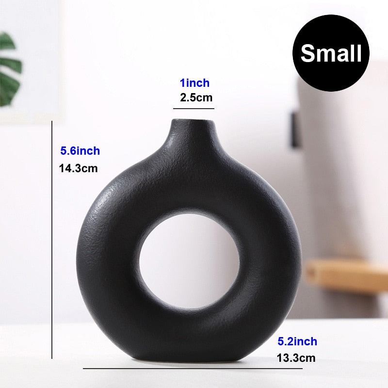 Circular Hollow Ceramic Donuts Flower Pot