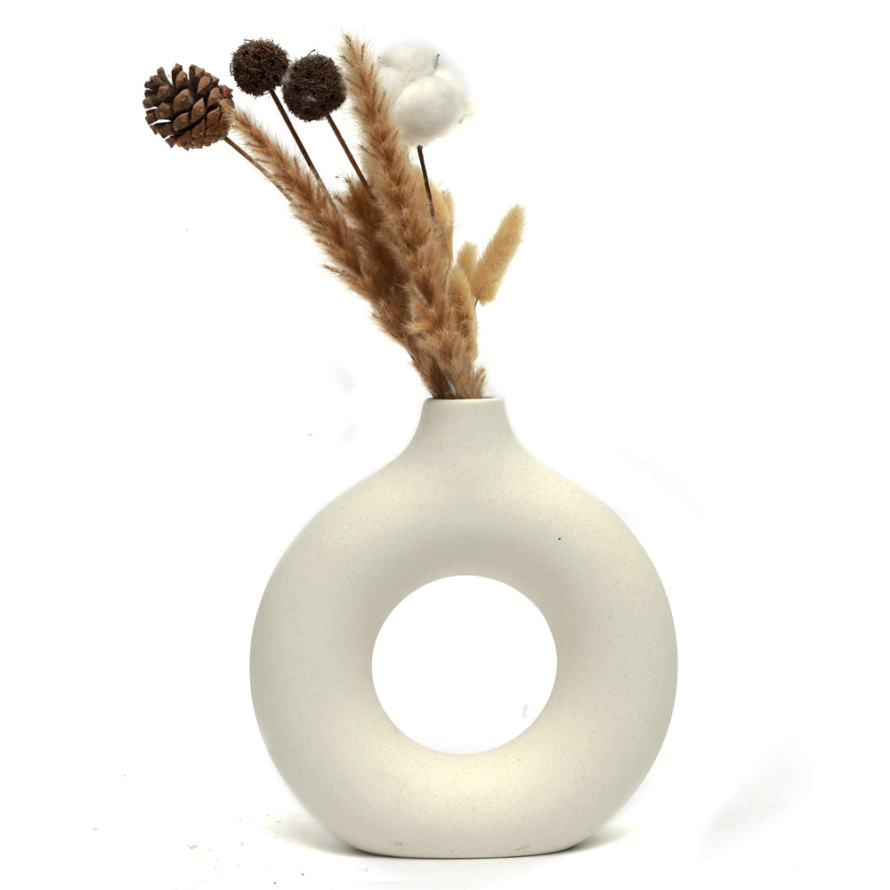Circular Hollow Ceramic Donuts Flower Pot
