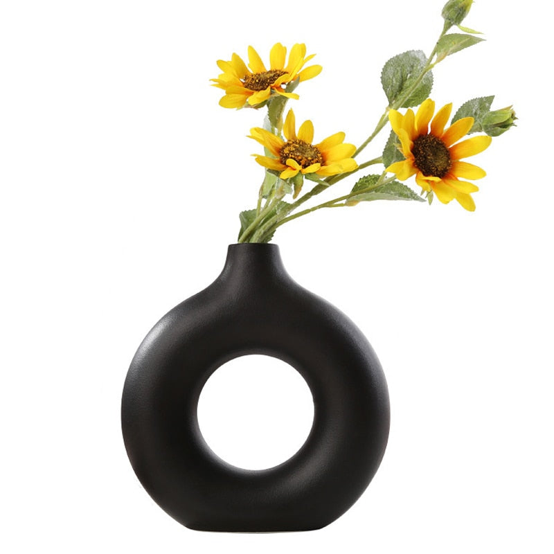 Circular Hollow Ceramic Donuts Flower Pot