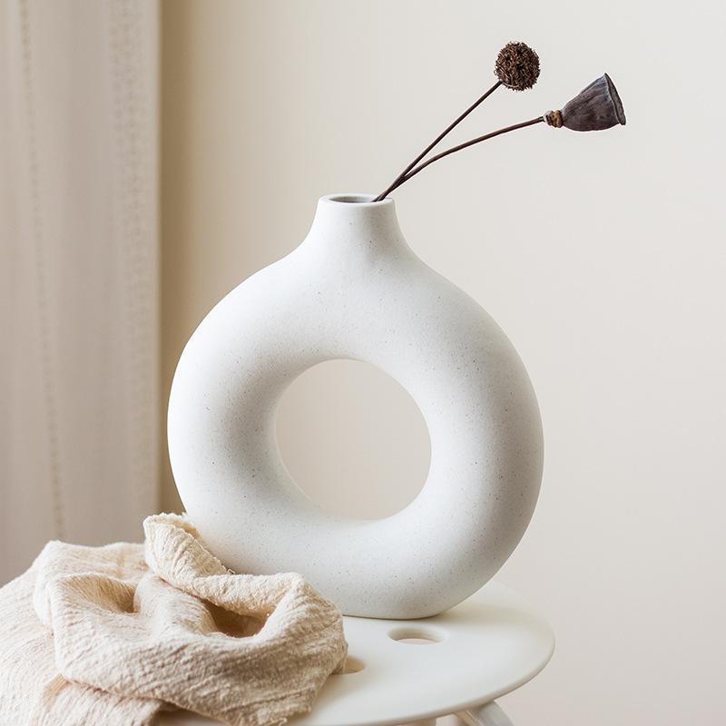 Circular Hollow Ceramic Donuts Flower Pot