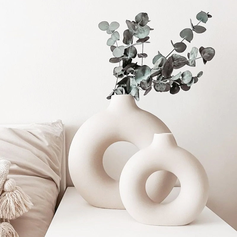Circular Hollow Ceramic Donuts Flower Pot