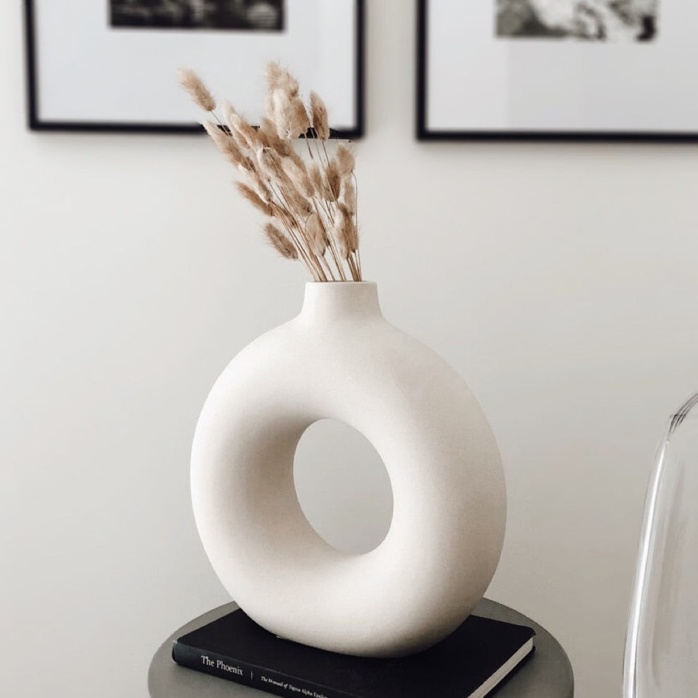 Circular Hollow Ceramic Donuts Flower Pot