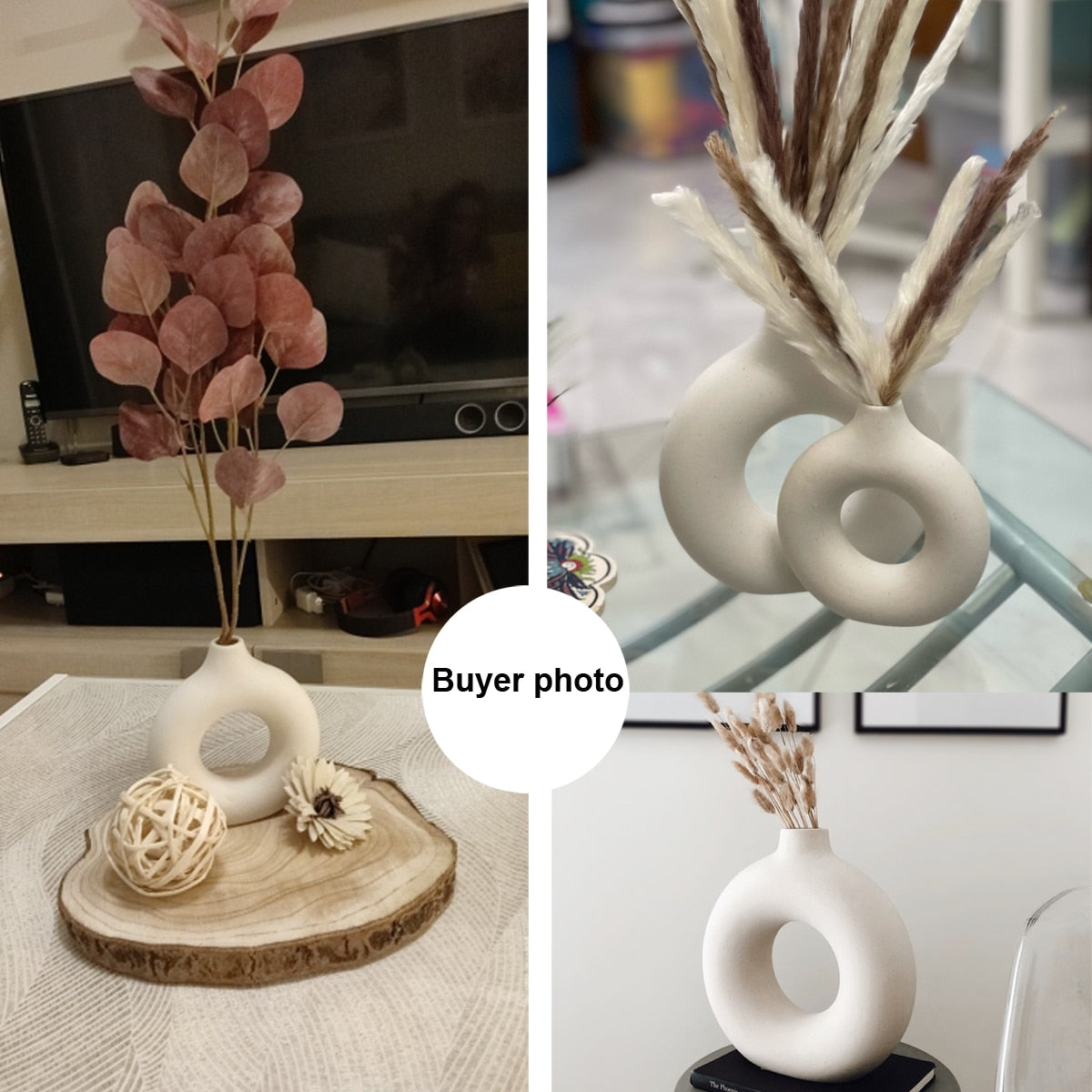 Circular Hollow Ceramic Donuts Flower Pot