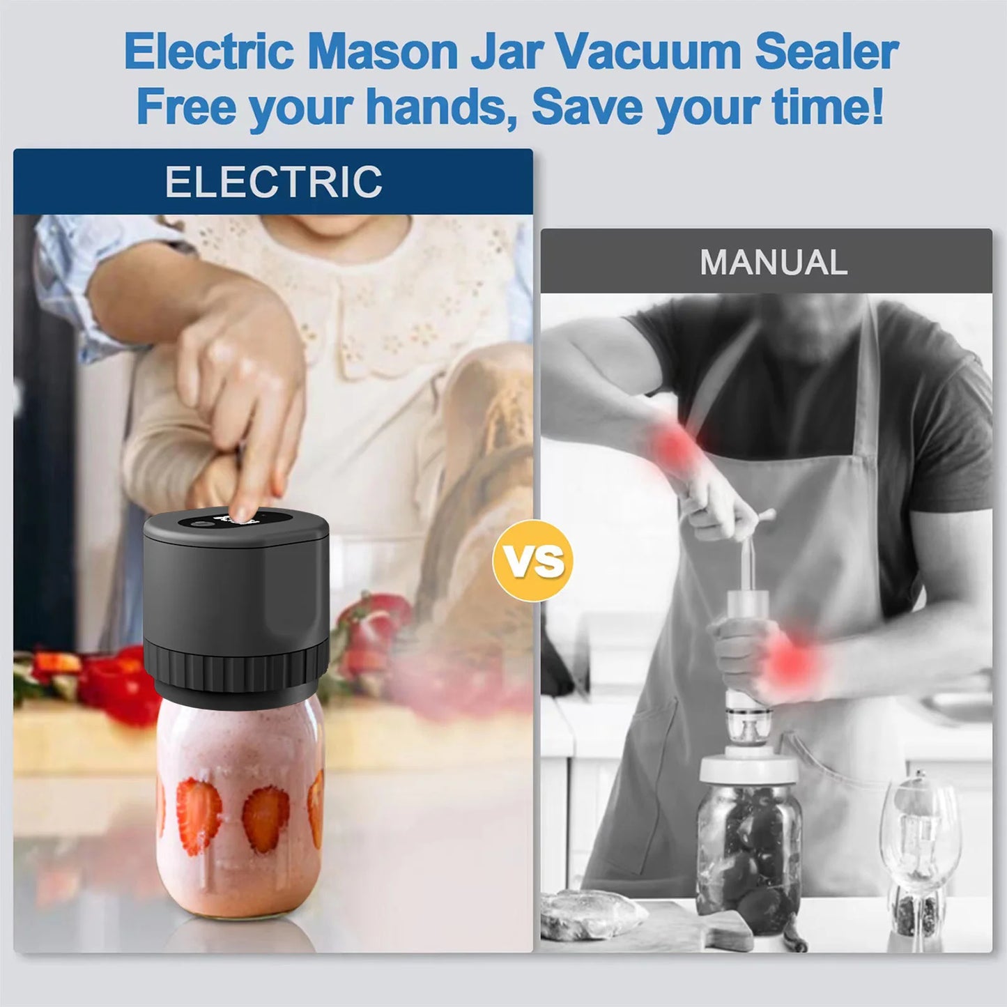 Cordless Electric Mason Jar Sealer Kit with Lids for Storage & Fermentation