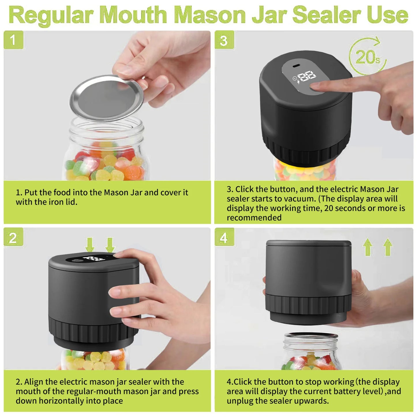 Cordless Electric Mason Jar Sealer Kit with Lids for Storage & Fermentation