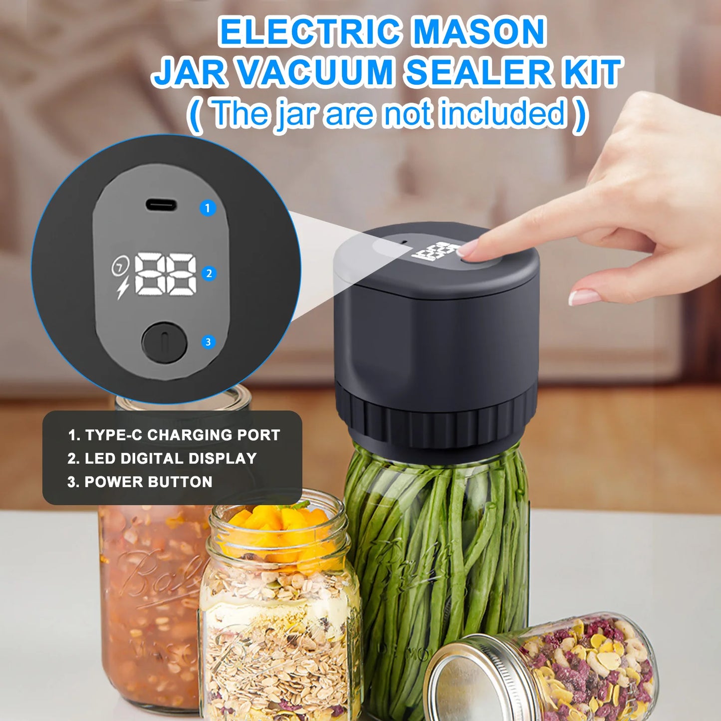 Cordless Electric Mason Jar Sealer Kit with Lids for Storage & Fermentation
