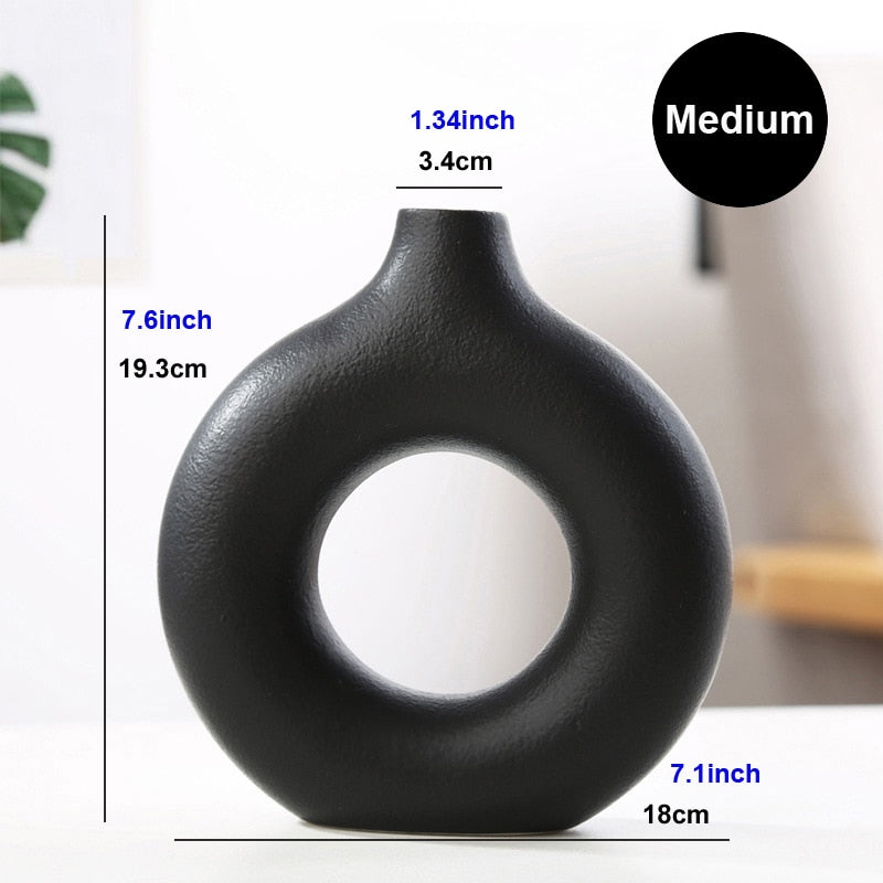 Circular Hollow Ceramic Donuts Flower Pot